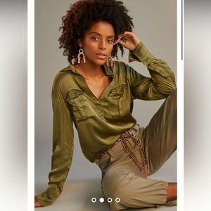 Anthropologie Sleek V-neck Safari Blouse